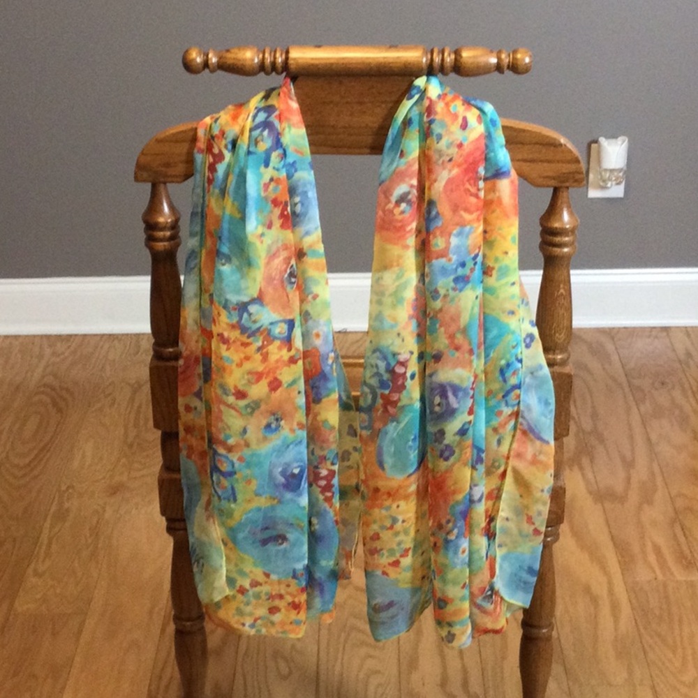 Colorful Floral Watercolor Scarf - 42” x 56”